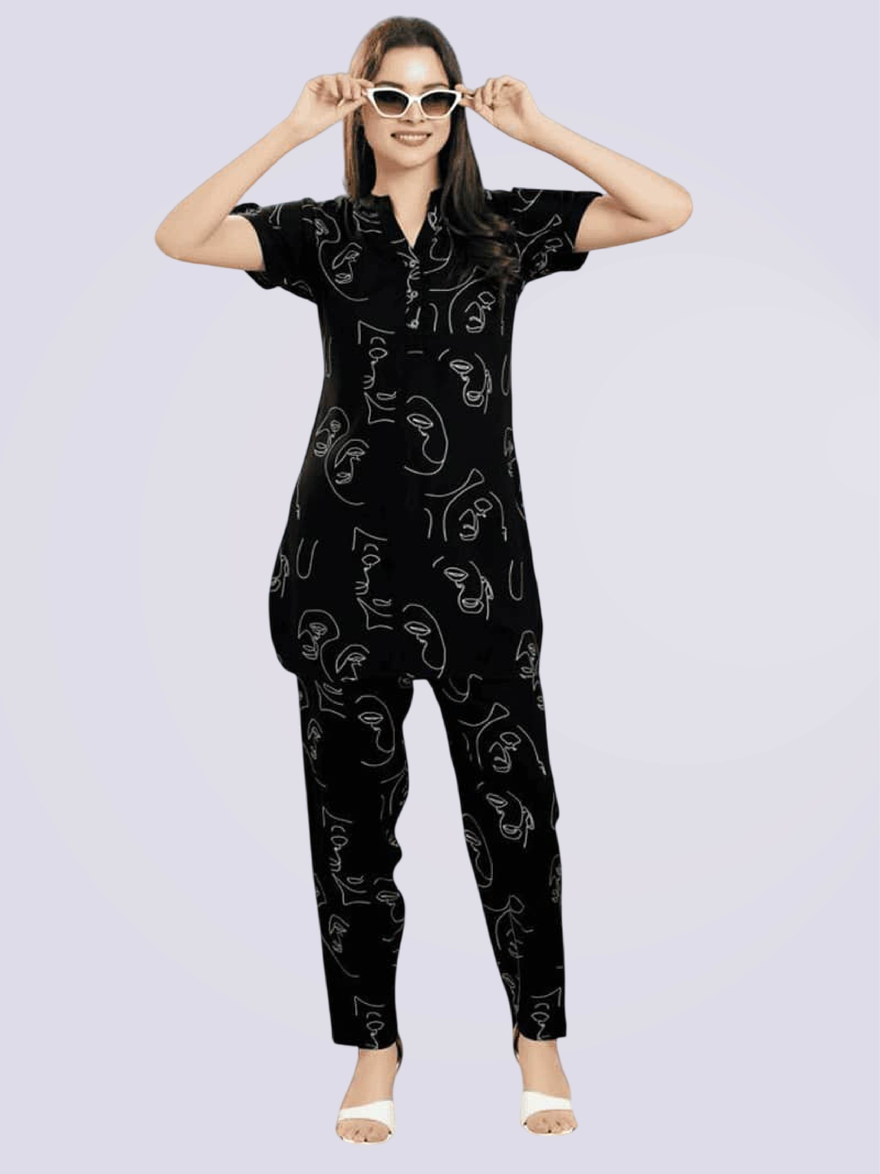Women's Rayon Printed Stylish Top & Pyjama set In Blue - Bold And Bae Fashion